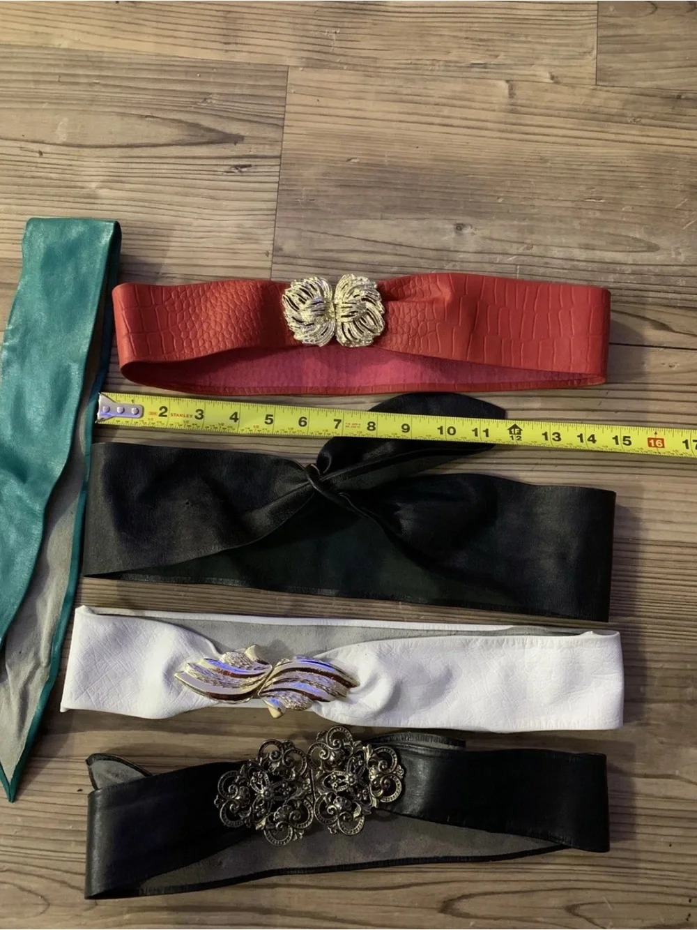 Vintage 80s Lot of 4: leather belts: white, red, black. Disco Mod Retro